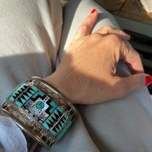 Navajo turquoise inset silver cuff